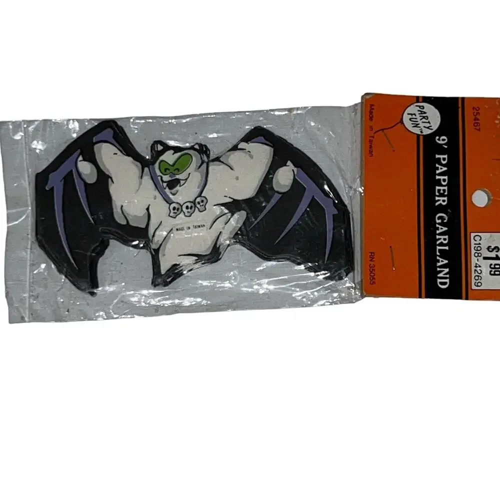Vintage Halloween Bat ghost Paper 9' Garland decor New 90s
